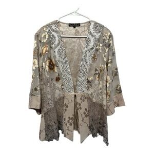 Y2K Era Violet Kay Beige Floral Kimono w/ Lace Panels Size Large